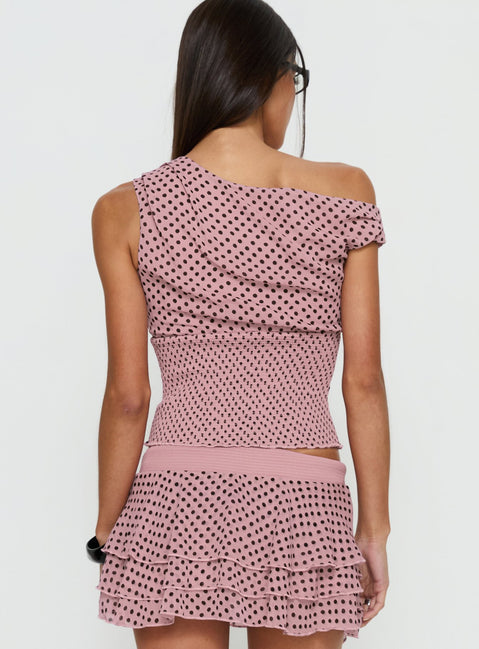Ready To Party Off Shoulder Top Pink / Black Polka