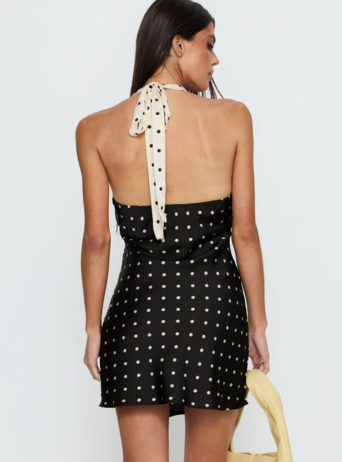 Rihana Halter Mini Dress Polka Dot Splice