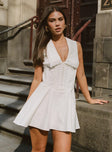 front view of model wearing Princess Polly Haworth Mini Dress White V-Neck 