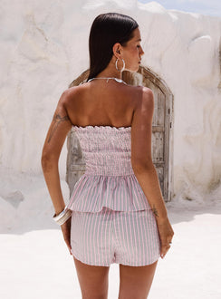 back view of model wearing Princess Polly Saskea Strapless Top Pink Sleeveless straight 