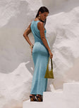 back view of model wearing Princess Polly Tourista Maxi Dress Blue Crew Neck 