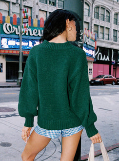 back view of model wearing Princess Polly Soloman Sweater Green Long 