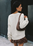 back view of model wearing Princess Polly Aldgate Knit Cardigan Ivory 