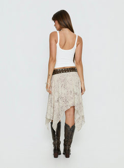 back view of model wearing Princess Polly Dark Mirage Asymmetrical Midi Skirt Multi Midi Skirts 