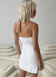 Front view of model wearing  front Princess Polly Square Neck  Myrica Strapless Mini Dress White