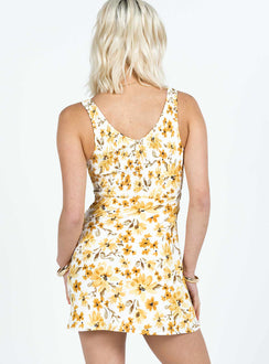 product Princess Polly Crew Neck  Bareena Mini Dress Yellow Floral