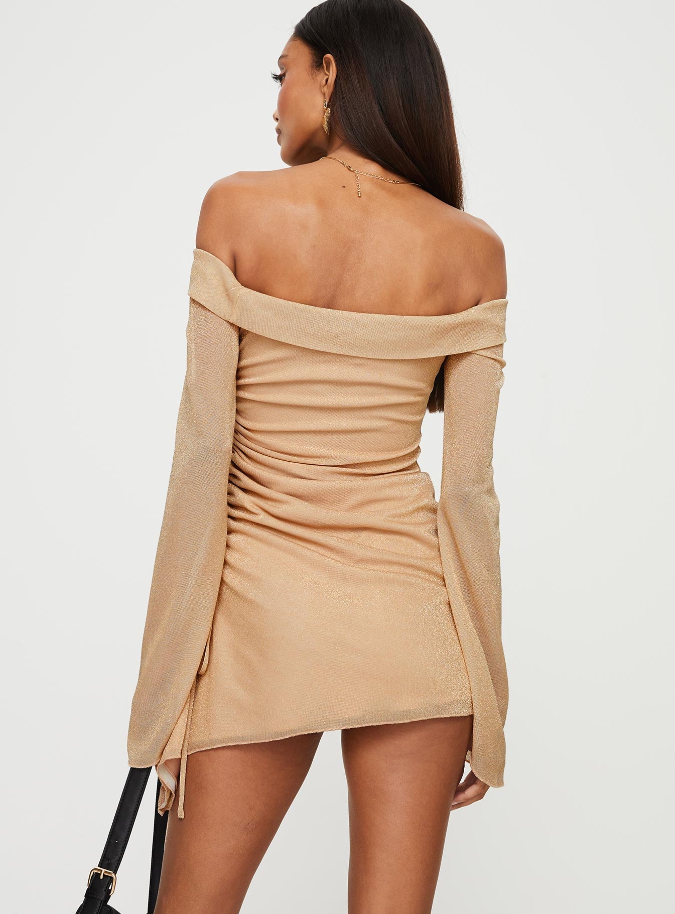 product Princess Polly Asymmetric Neckline  Villar Off The Shoulder Mini Dress Gold