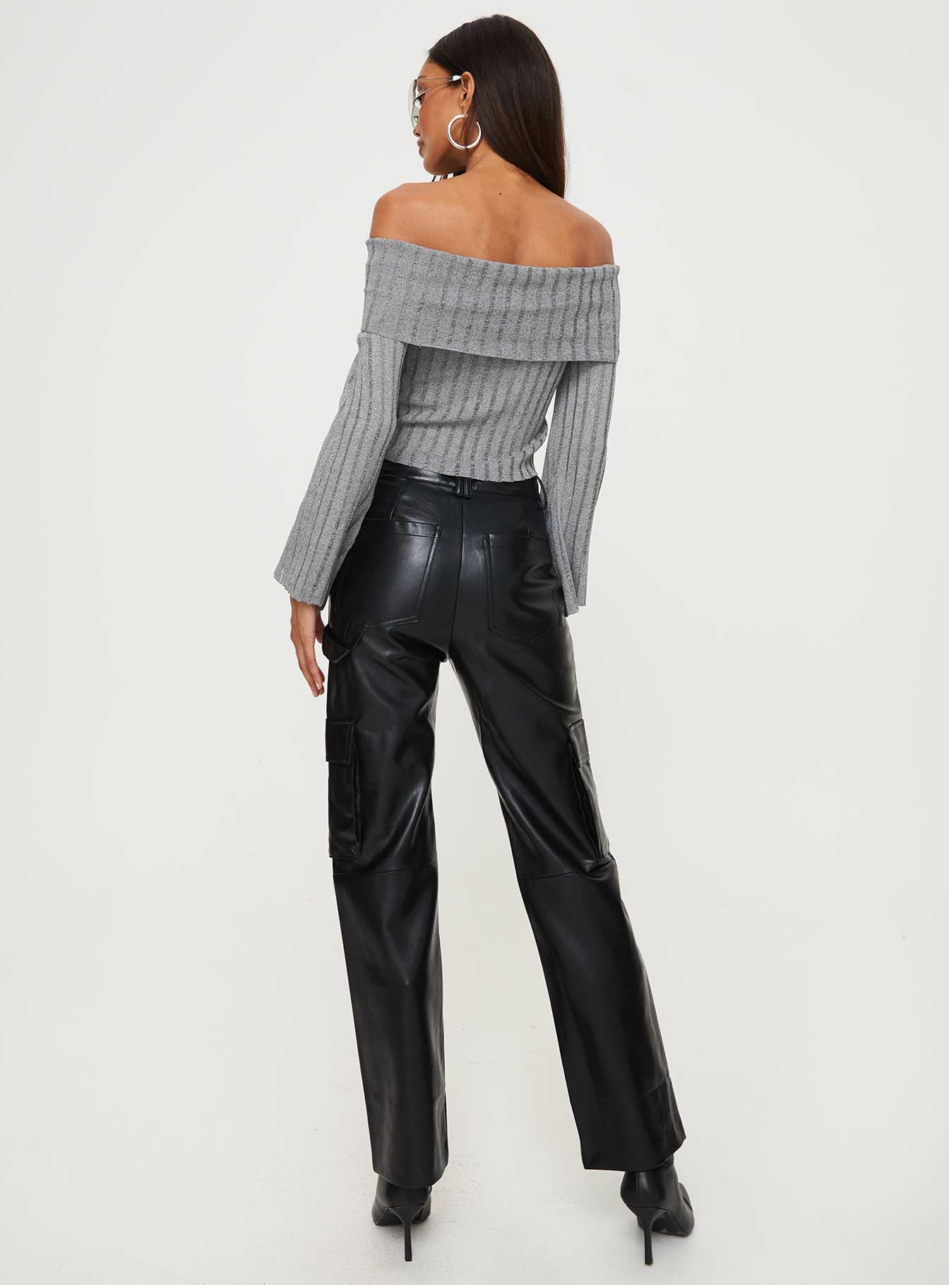 product Princess Polly High Waisted Pants  Taniya Faux Leather Cargo Pants Black