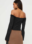 Black Off the shoulder Top Long sleeves slightly flared, boning throughout, frill trim around neckline