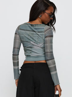 back view of model wearing Princess Polly Armali Top Multi Full Sleeves Boat Neck 