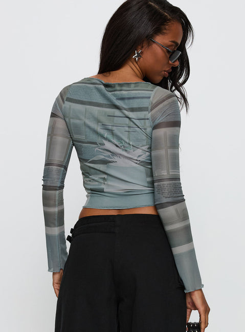 back view of model wearing Princess Polly Armali Top Multi Full Sleeves Boat Neck 