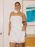 back view of model wearing Princess Polly Lars Strapless Mini Dress White Curve Straight Neck 