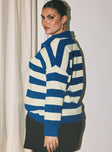Neena Quarter Zip Sweater Blue / Cream Curve Princess Polly  long 
