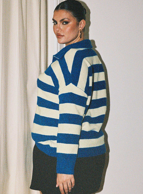 Neena Quarter Zip Sweater Blue / Cream Curve Princess Polly  long 