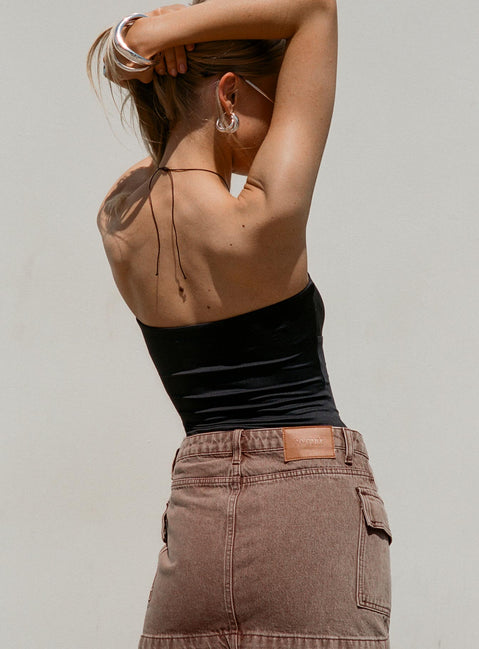 back view of model wearing Princess Polly Turlock Cut Out Strapless Top Black Sleeveless straight 