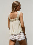 back view of model wearing Princess Polly Eluisa Lace Top Cream Sleeveless Square Neck 