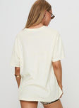 back view of model wearing Princess Polly Fruit Market Oversized Tee White Half Sleeves Crew Neck 