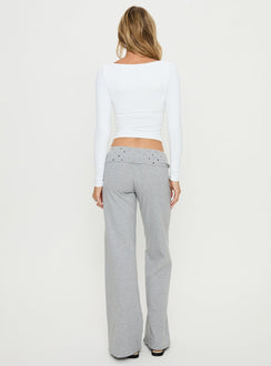 back view of model wearing Princess Polly Nevivi Foldover Studded Pants Grey Marle Mid Rise Pants 