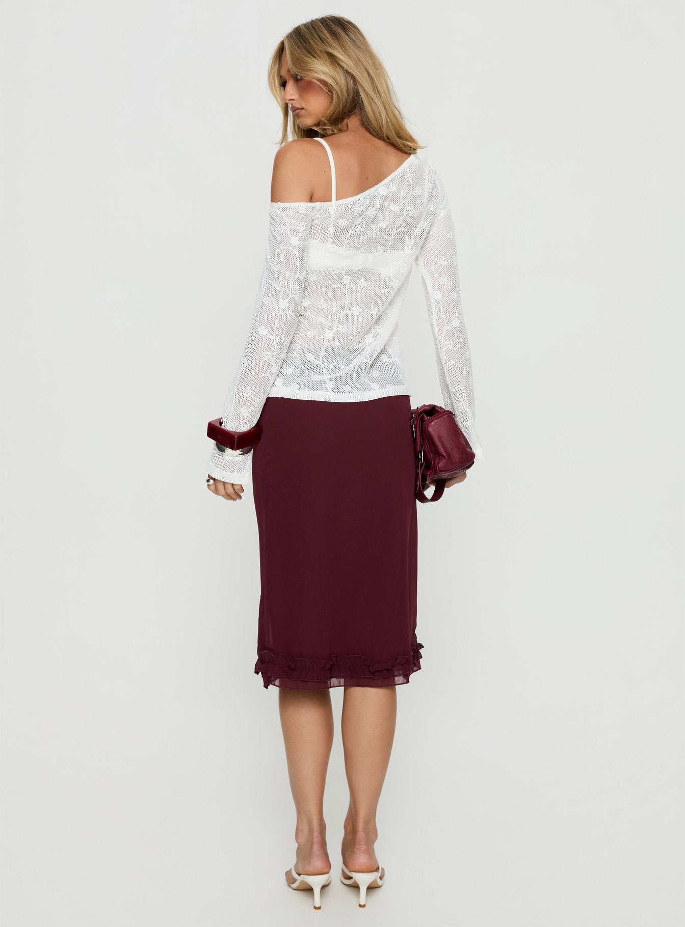 Rosette Frill Midi Skirt Currant