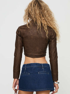Biker jacket Faux leather, cropped fit, zip fastening, silver hardware, curved hem Non-stretch material, fully lined