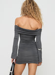 Grey off the shoulder Folded neckline, inner silicone strip at bust, ruching at sides