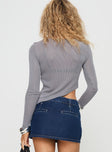 back view of model wearing Princess Polly Pratt Long Sleeve Top Grey Full Sleeves Crew Neck 