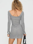 back view of model wearing Princess Polly Tomas Long Sleeve Mini Dress Grey Square Neck 