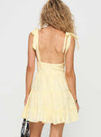 back view of model wearing Princess Polly Galvis Mini Dress Lemon Plunger 