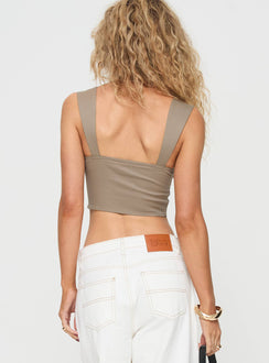 back view of model wearing Princess Polly Sunshining Top Sage Sleeveless Square Neck 