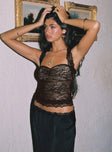 front view of model wearing Princess Polly Fantasize Lace Halter Top Black Sleeveless Sweetheart 