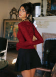 back view of model wearing Princess Polly Love Lessons Long Sleeve Top Red Full Sleeves Square Neck 