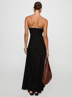 back view of model wearing Princess Polly Bijou Strapless Maxi Dress Black Straight Neck 