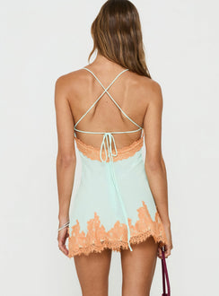 Call My Lover Lace Slip Mini-Kleid Aqua / Orange