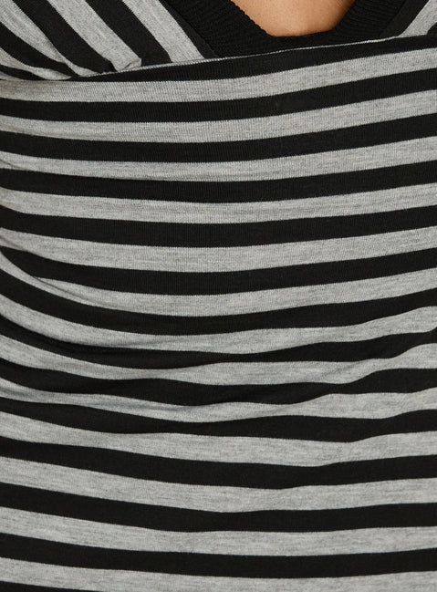 Eleanorre Batwing V Neck Mini Dress Grey Stripe