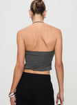 back view of model wearing Princess Polly Catalyst Asymmetrical Top Slate Sleeveless Asymmetric Neckline 