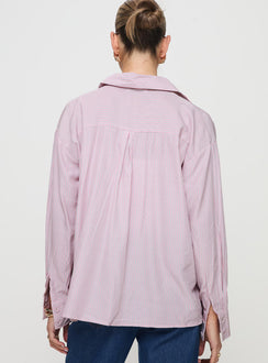 back view of model wearing Princess Polly Wild Promise Top Pink Stripe Full Sleeves V-Neck 