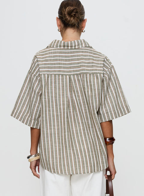 back view of model wearing Princess Polly Qualley Top Multi Half Sleeves V-Neck 