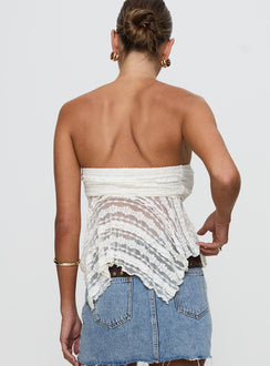 back view of model wearing Princess Polly You Were Right Strapless Textured Top Cream Sleeveless straight 