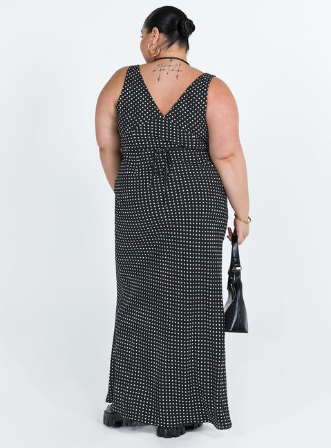 product Princess Polly Asymmetric Neckline  Nellie Maxi Dress Black Polka Dot Curve