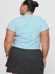 back view of model wearing Princess Polly Cheers To You Tee Blue Curve Short Sleeves Crew Neck 