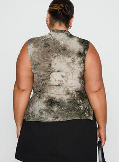 back view of model wearing Princess Polly Nights All Alone High Neck Top Multi Curve Sleeveless High Neck 