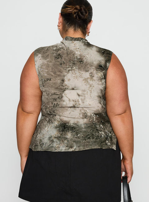 back view of model wearing Princess Polly Nights All Alone High Neck Top Multi Curve Sleeveless High Neck 