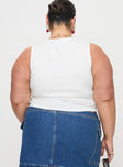 back view of model wearing Princess Polly Oh So Sweet Top White Curve Sleeveless Crew Neck 