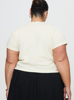 back view of model wearing Princess Polly Cherry Cocktails Tee Cream Curve Short Sleeves Crew Neck 