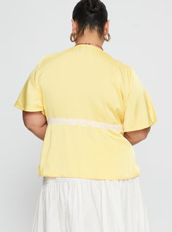 For The Summer Lace Trim Top Yellow Curve