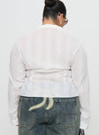 back view of model wearing Princess Polly Fogler Shirt White Curve Full Sleeves V-Neck 