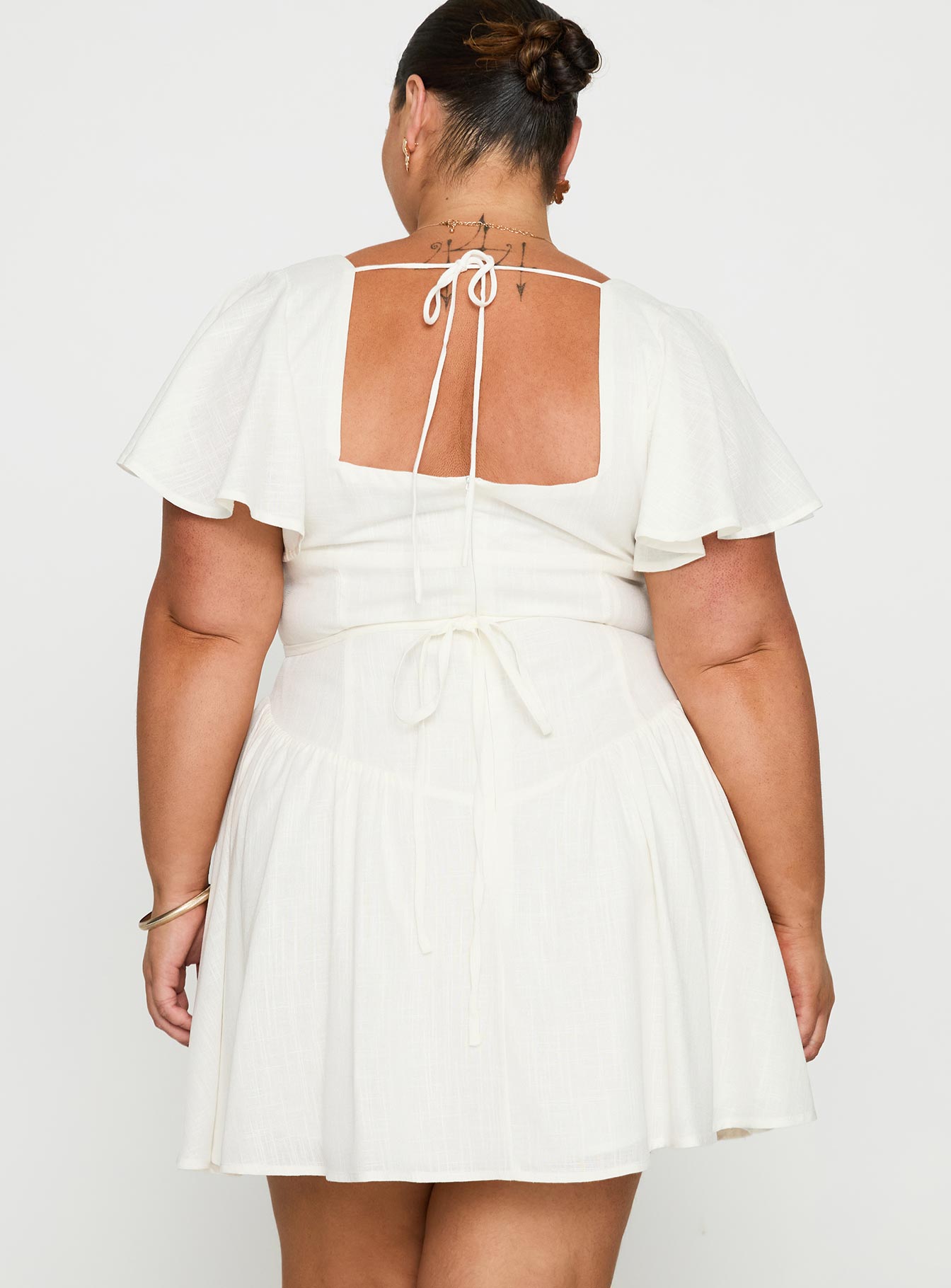 back view of model wearing Princess Polly Forever More Mini Dress White Curve Square Neck 