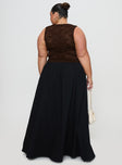 back view of model wearing Princess Polly Rennata Gathered Mid Rise Maxi Skirt Black Maxi 