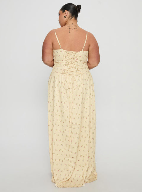 Members Only Maxi Dress Yellow Floral Curve