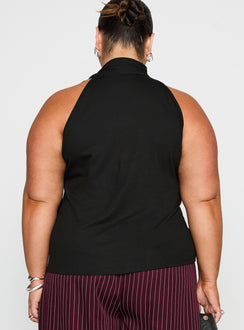 back view of model wearing Princess Polly Mathias Top Black Curve Sleeveless High Neck 